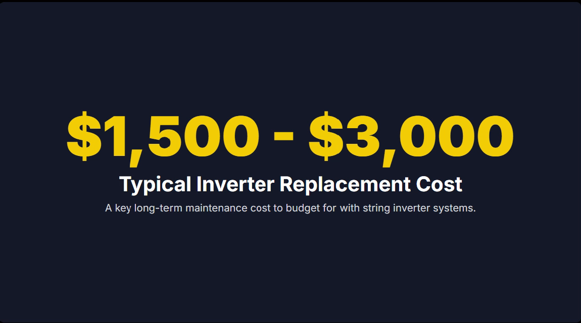 $1,500 - $3,000 Typical Inverter Replacement Cost A key long-term maintenance cost to budget for with string inverter systems.