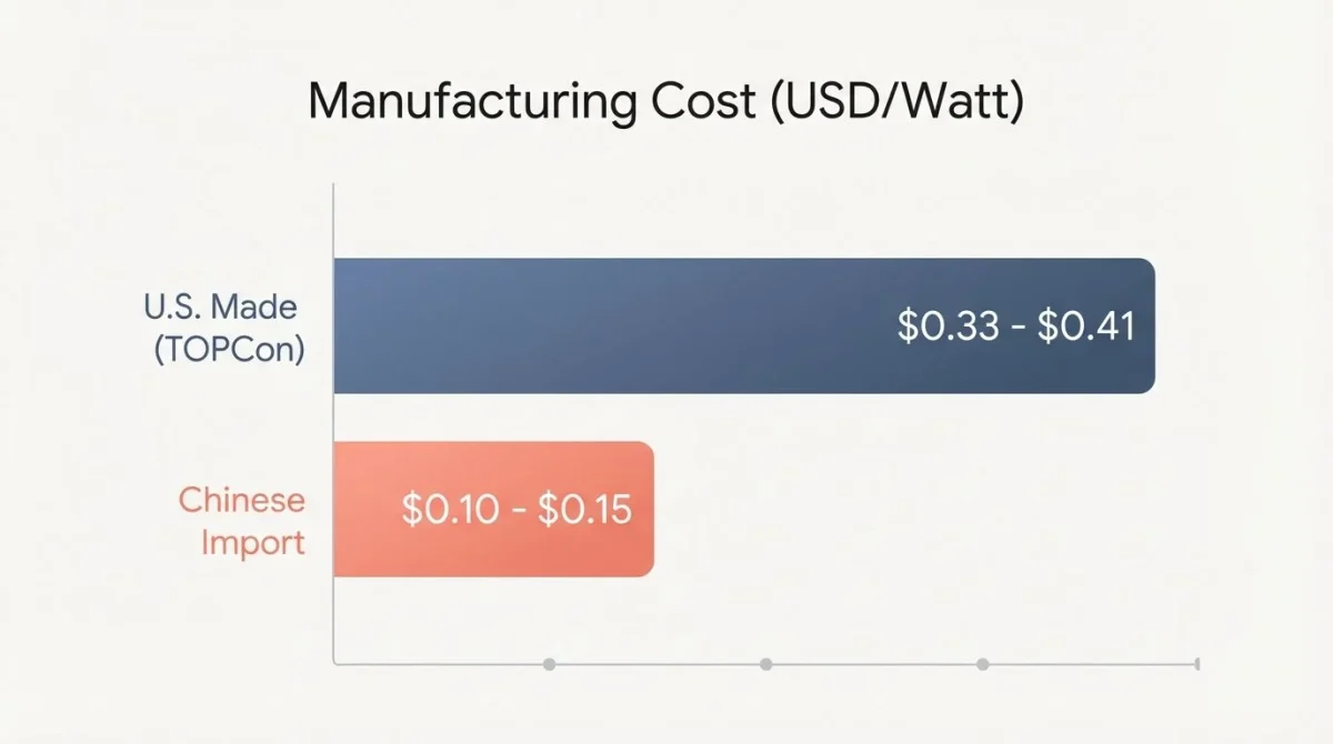 Bar chart comparing manufacturing costs per watt between U.S.-made solar panels and Chinese imports.