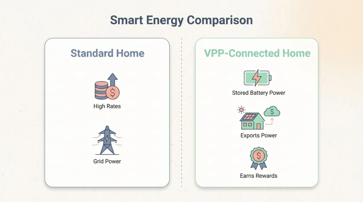 Comparison chart showing the benefits of a VPP-Connected Home versus a Standard Home.
