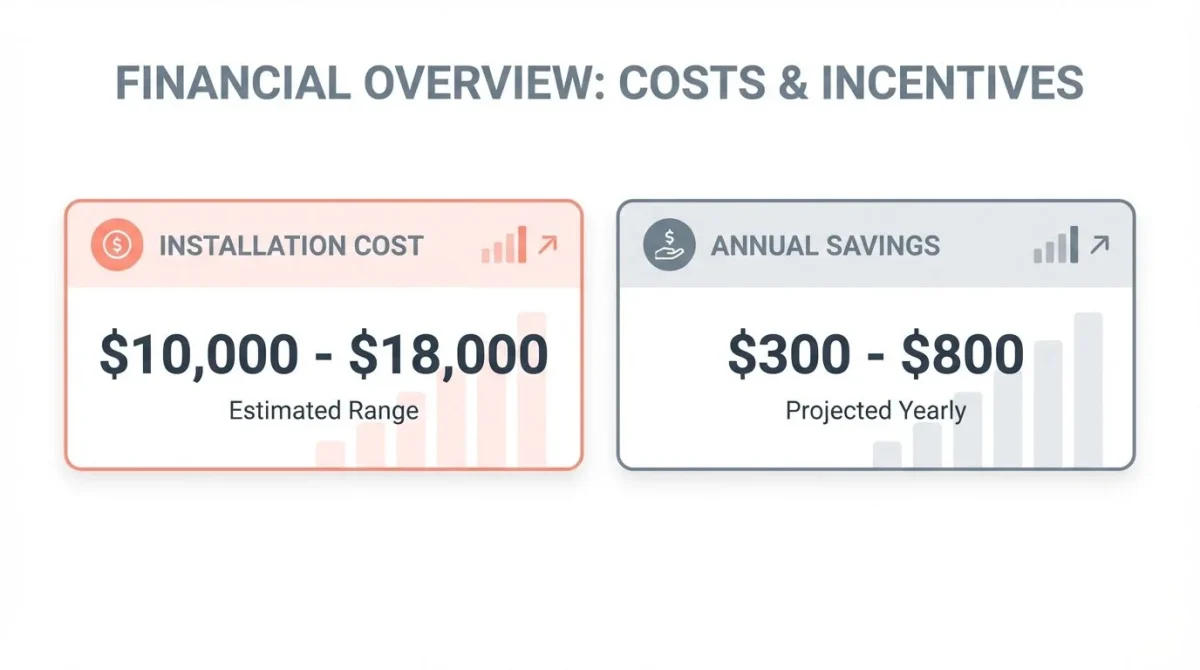 Financial infographic showing the installation cost range and annual savings for home battery systems in Canada.