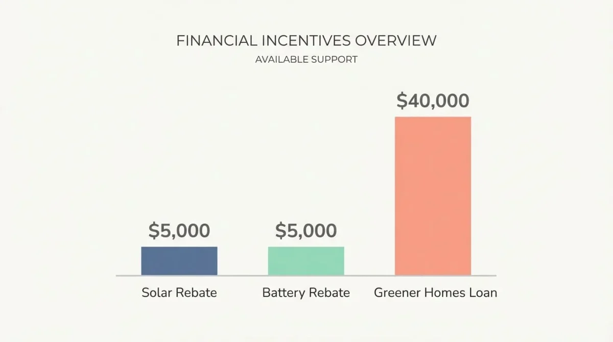 Bar chart visualizing BC Hydro solar rebates and Canada Greener Homes loan amounts.
