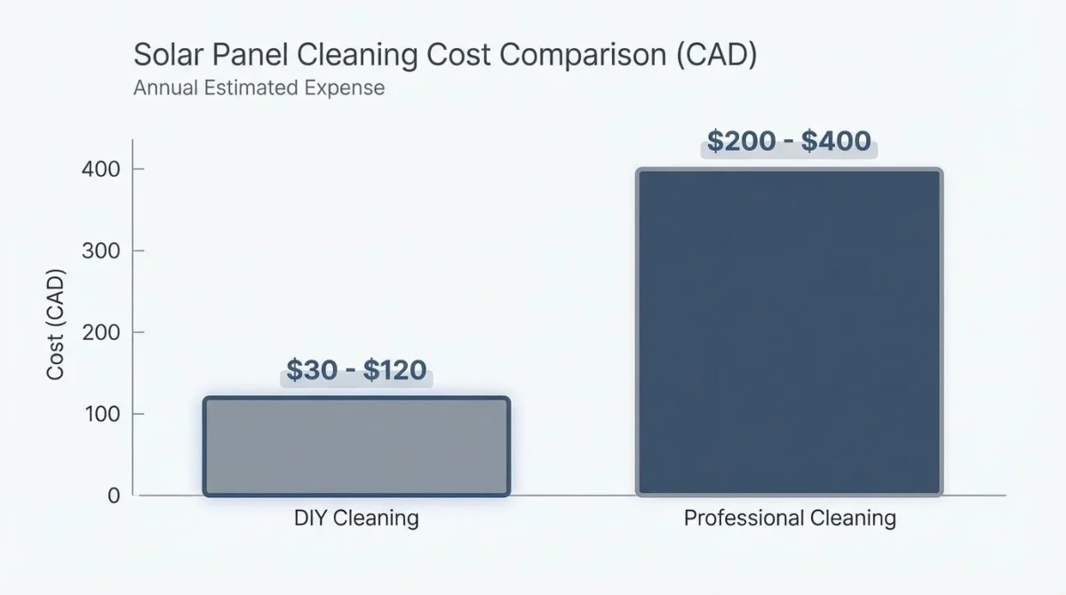 Bar chart comparing the estimated costs of DIY solar cleaning versus professional services.