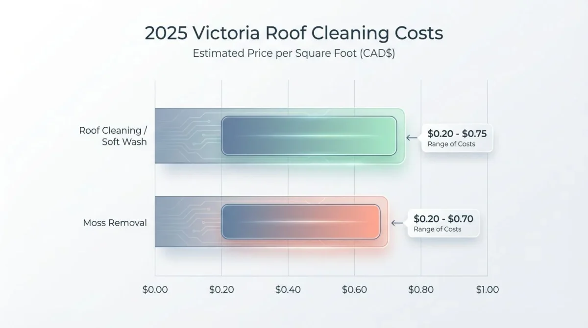 Bar chart showing 2025 pricing ranges for roof cleaning and moss removal in Victoria, BC.