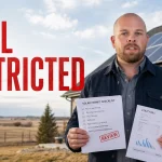 Ray holding an Alberta solar permit checklist and utility bill beside rooftop solar panels