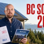 Solar panels in BC 2026 guide showing Ray with rooftop solar, a BC Hydro bill, costs, rebates and net metering changes.