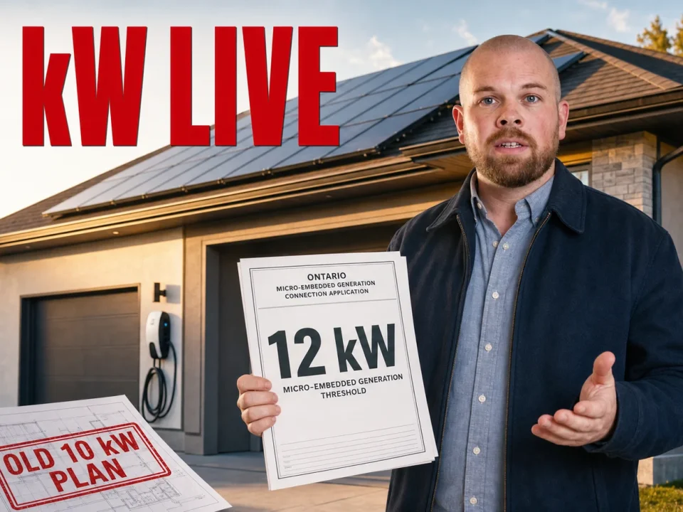 Ray explaining Ontario's 12 kW micro-embedded generation threshold for home solar with rooftop panels and electrification equipment.