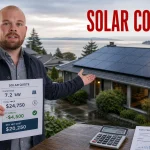 Solar Panel Cost Victoria BC 2026: Calculator, Rebates, Payback and Installer Checklist Victoria BC homeowner reviewing a 2026 solar quote beside a rooftop solar panel system