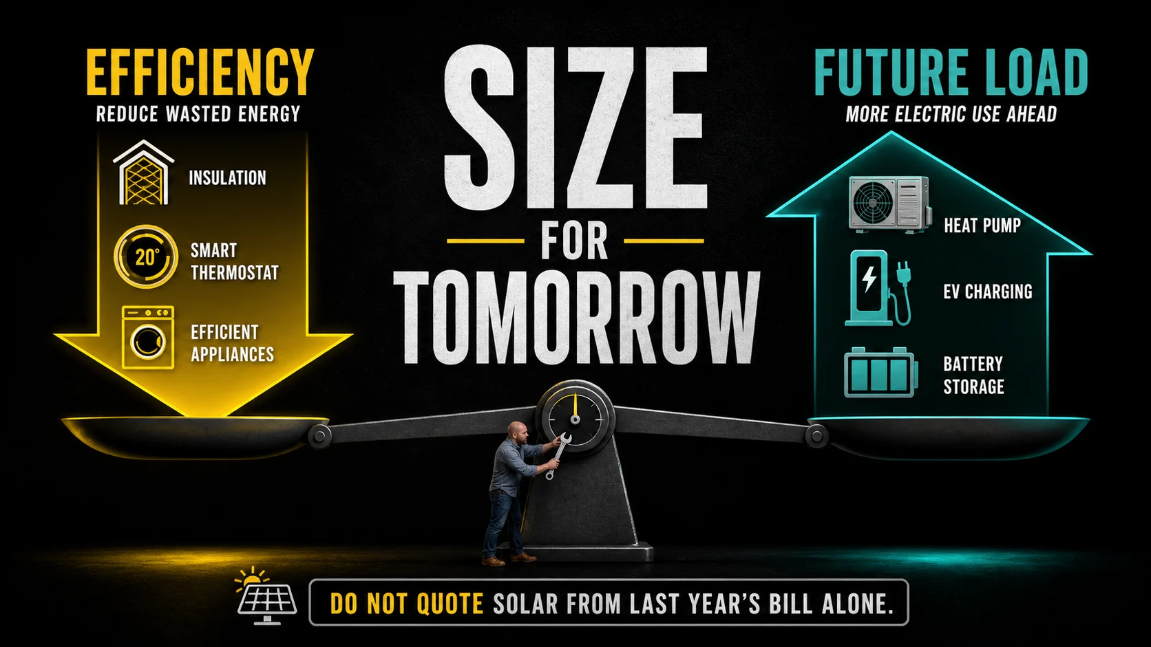 Infographic comparing efficiency load reductions with future electric loads from heat pumps, EV chargers, and batteries