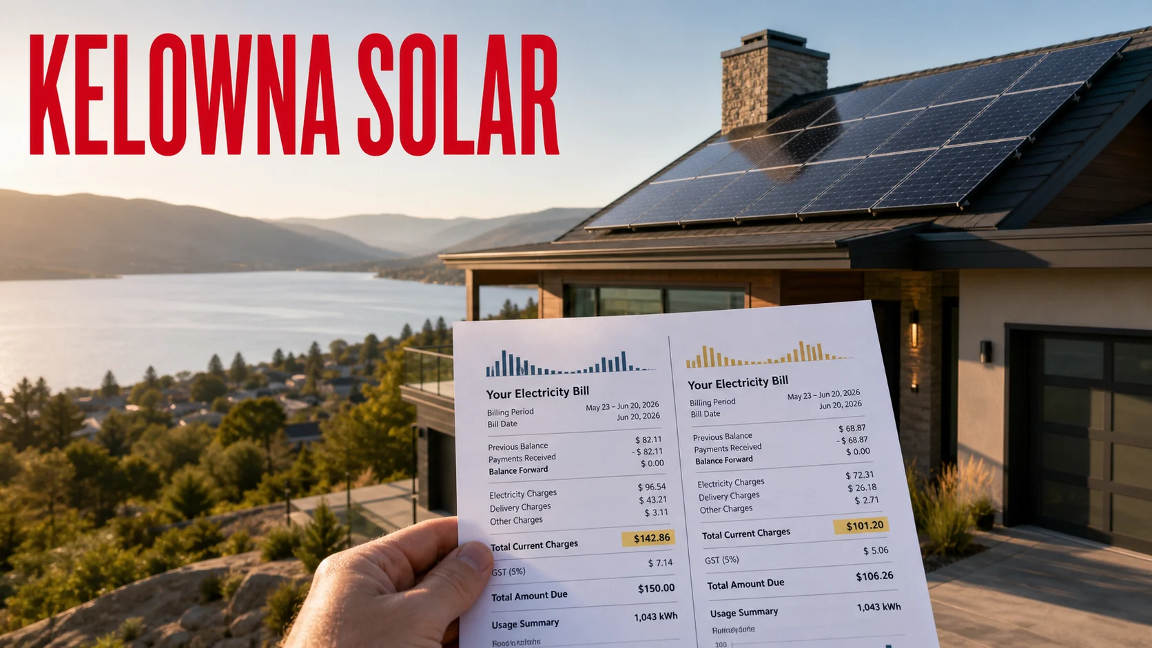 Infographic checklist for Kelowna homeowners comparing solar installer quotes by system size production estimate warranties and utility paperwork