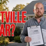 Ray-style solar advisor beside a Kentville home with rooftop solar panels and text reading Kentville Solar for a solar cost guide thumbnail